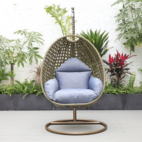 Beige Wicker Hanging Single Egg Swing Chair