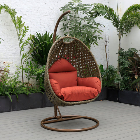 Beige Wicker Hanging Single Egg Swing Chair