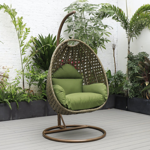 Beige Wicker Hanging Single Egg Swing Chair