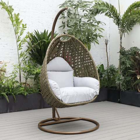 Beige Wicker Hanging Single Egg Swing Chair