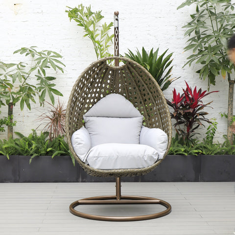 Beige Wicker Hanging Single Egg Swing Chair