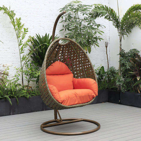 Beige Wicker Hanging Single Egg Swing Chair