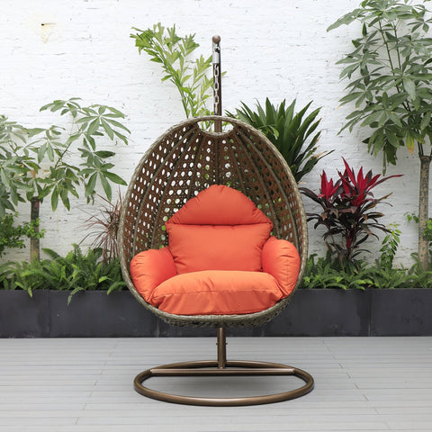 Beige Wicker Hanging Single Egg Swing Chair