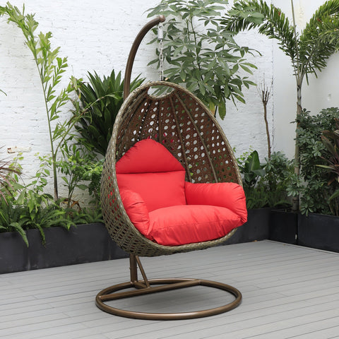 Beige Wicker Hanging Single Egg Swing Chair