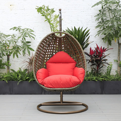 Beige Wicker Hanging Single Egg Swing Chair