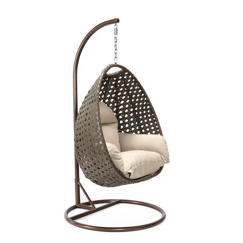 Beige Wicker Hanging Single Egg Swing Chair