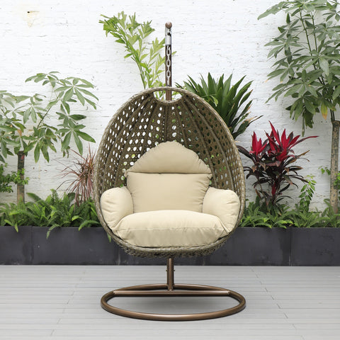 Beige Wicker Hanging Single Egg Swing Chair