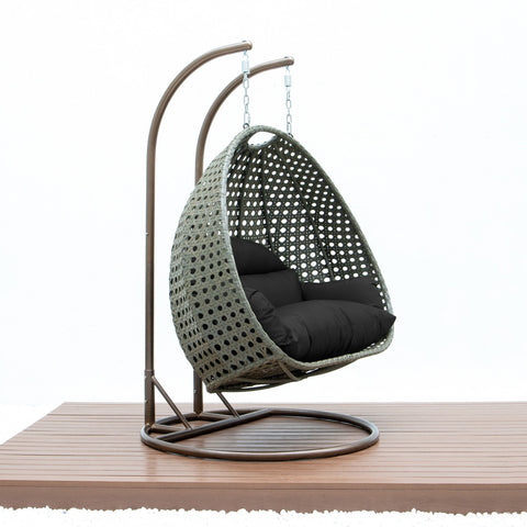 Modern Beige Wicker Hanging Double Seater Egg Swing Chair