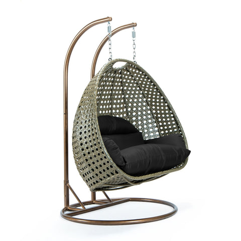 Modern Beige Wicker Hanging Double Seater Egg Swing Chair