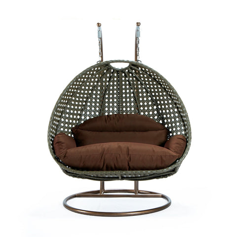 Modern Beige Wicker Hanging Double Seater Egg Swing Chair