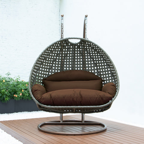 Modern Beige Wicker Hanging Double Seater Egg Swing Chair