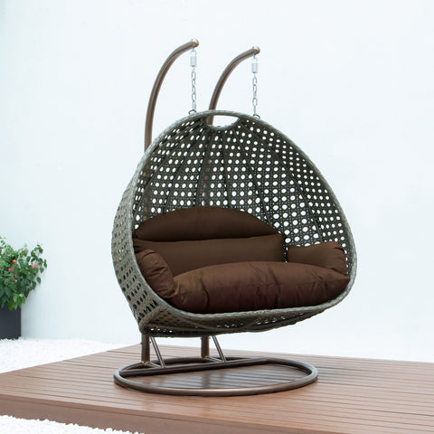 Modern Beige Wicker Hanging Double Seater Egg Swing Chair