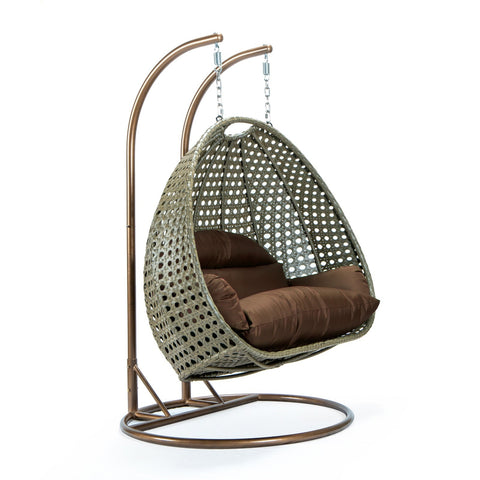 Modern Beige Wicker Hanging Double Seater Egg Swing Chair