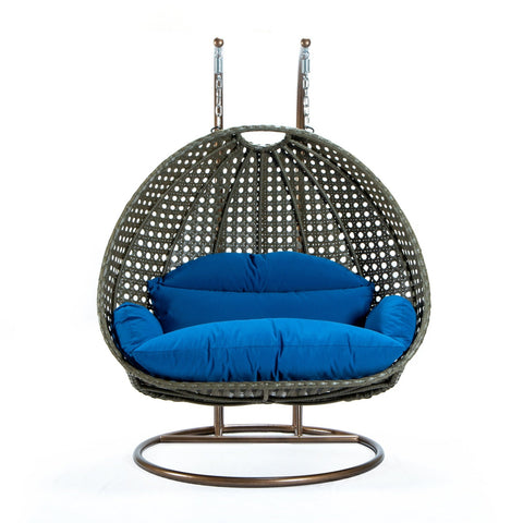 Modern Beige Wicker Hanging Double Seater Egg Swing Chair