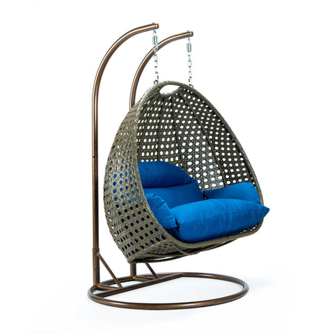 Modern Beige Wicker Hanging Double Seater Egg Swing Chair