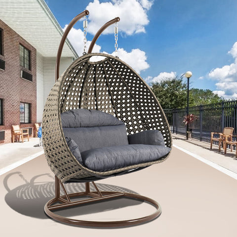 Modern Beige Wicker Hanging Double Seater Egg Swing Chair