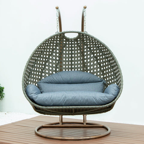 Modern Beige Wicker Hanging Double Seater Egg Swing Chair