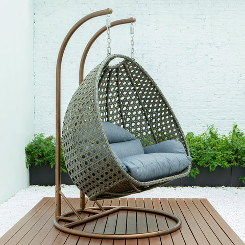 Modern Beige Wicker Hanging Double Seater Egg Swing Chair