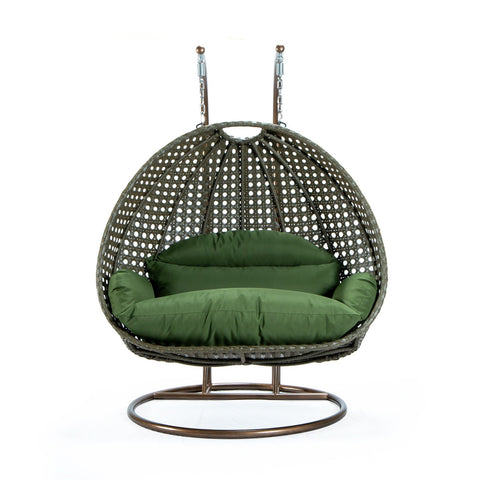 Modern Beige Wicker Hanging Double Seater Egg Swing Chair