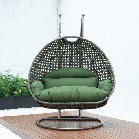 Modern Beige Wicker Hanging Double Seater Egg Swing Chair