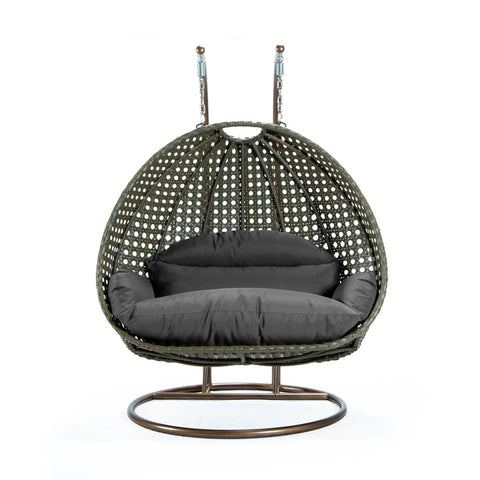 Modern Beige Wicker Hanging Double Seater Egg Swing Chair