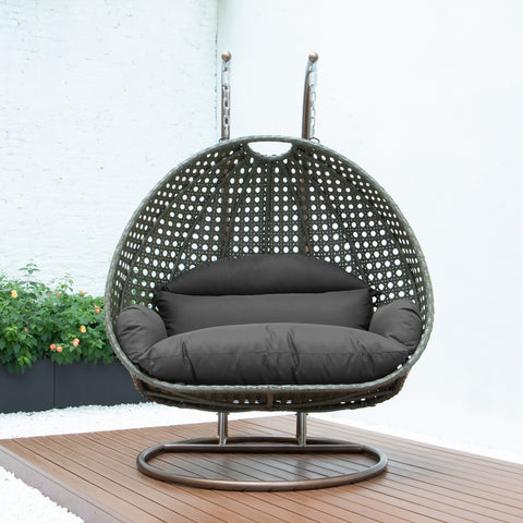 Modern Beige Wicker Hanging Double Seater Egg Swing Chair