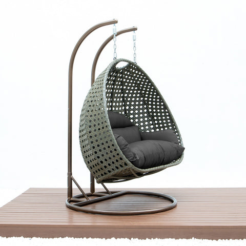 Modern Beige Wicker Hanging Double Seater Egg Swing Chair