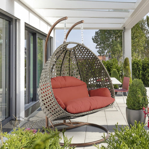 Modern Beige Wicker Hanging Double Seater Egg Swing Chair