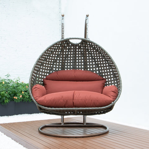 Modern Beige Wicker Hanging Double Seater Egg Swing Chair