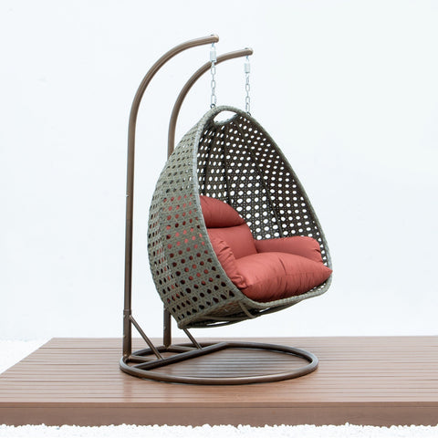 Modern Beige Wicker Hanging Double Seater Egg Swing Chair