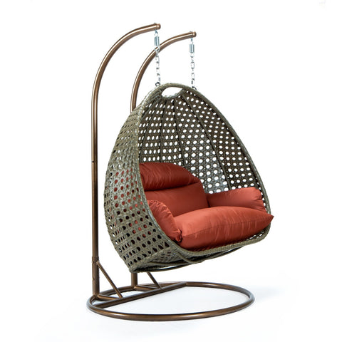 Modern Beige Wicker Hanging Double Seater Egg Swing Chair