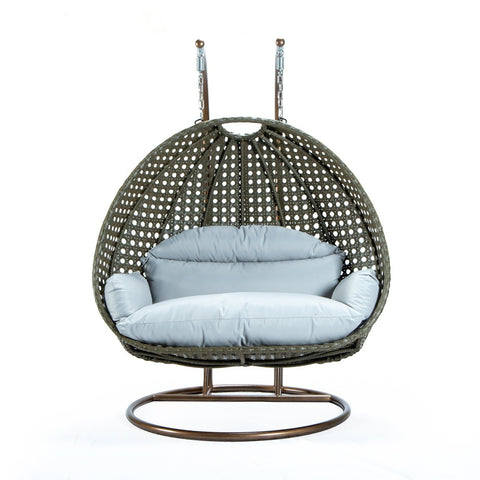 Modern Beige Wicker Hanging Double Seater Egg Swing Chair