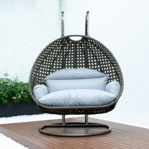 Modern Beige Wicker Hanging Double Seater Egg Swing Chair