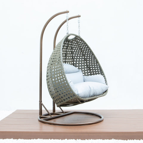 Modern Beige Wicker Hanging Double Seater Egg Swing Chair