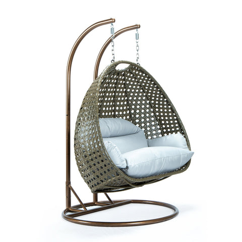 Modern Beige Wicker Hanging Double Seater Egg Swing Chair