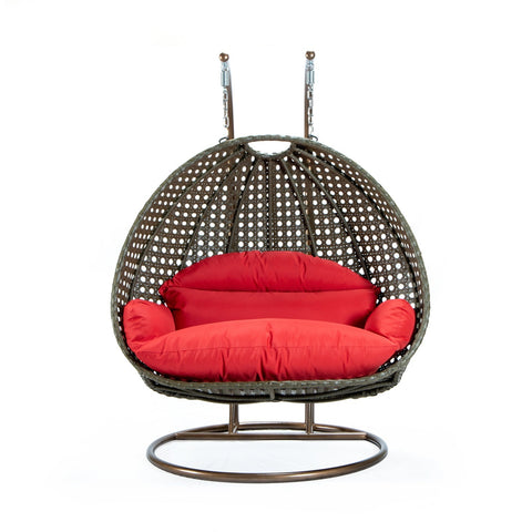 Modern Beige Wicker Hanging Double Seater Egg Swing Chair