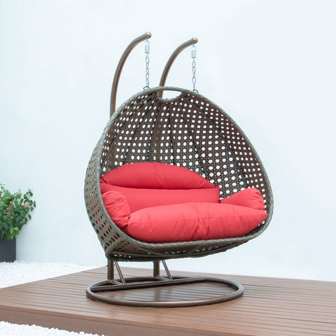 Modern Beige Wicker Hanging Double Seater Egg Swing Chair