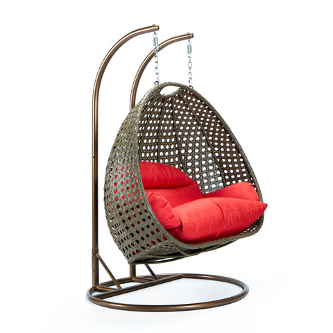 Modern Beige Wicker Hanging Double Seater Egg Swing Chair