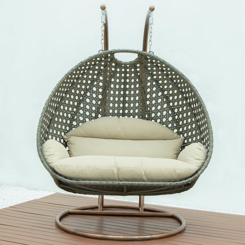 Modern Beige Wicker Hanging Double Seater Egg Swing Chair