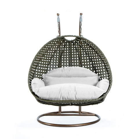 Modern Beige Wicker Hanging Double Seater Egg Swing Chair