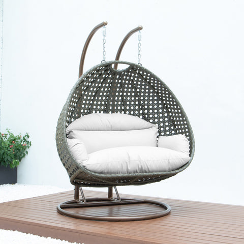 Modern Beige Wicker Hanging Double Seater Egg Swing Chair