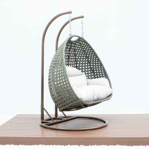 Modern Beige Wicker Hanging Double Seater Egg Swing Chair