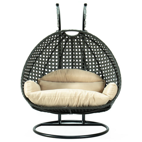 Modern Charcoal Wicker Hanging Double Seater Egg Swing Chair