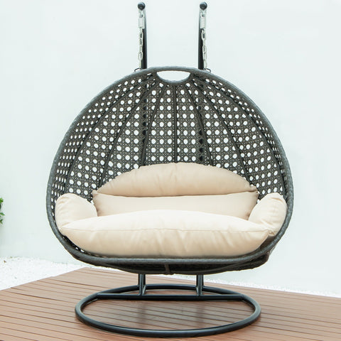 Modern Charcoal Wicker Hanging Double Seater Egg Swing Chair