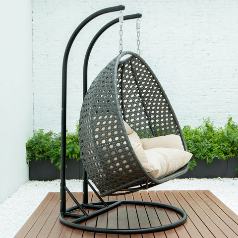 Modern Charcoal Wicker Hanging Double Seater Egg Swing Chair