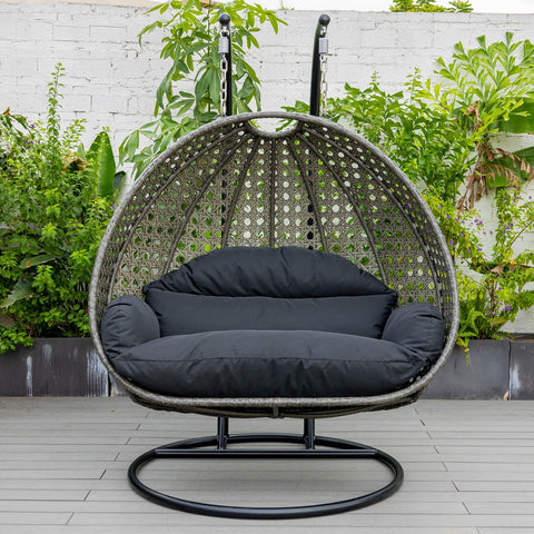 Modern Charcoal Wicker Hanging Double Seater Egg Swing Chair