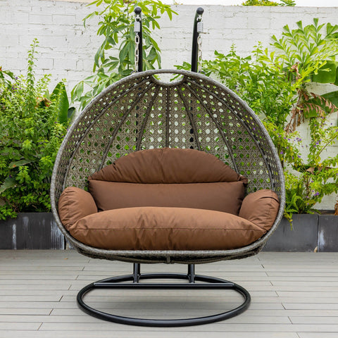 Modern Charcoal Wicker Hanging Double Seater Egg Swing Chair