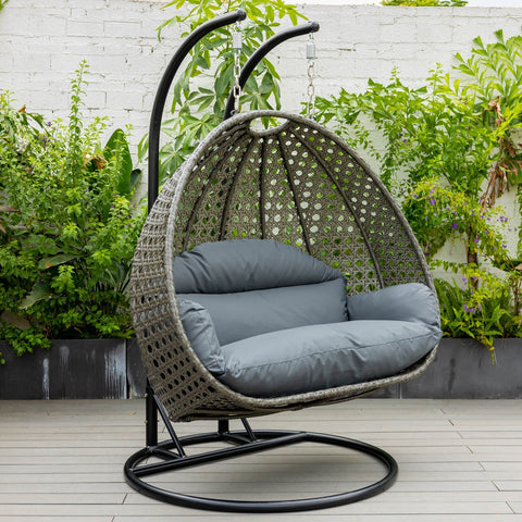 Modern Charcoal Wicker Hanging Double Seater Egg Swing Chair