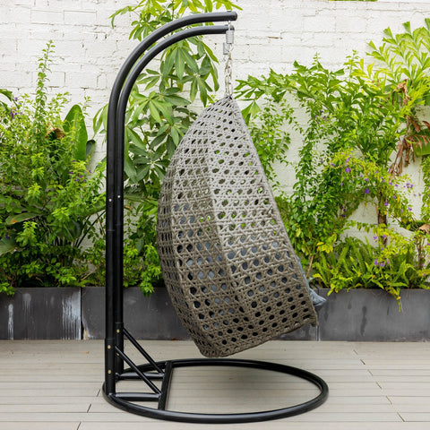 Modern Charcoal Wicker Hanging Double Seater Egg Swing Chair