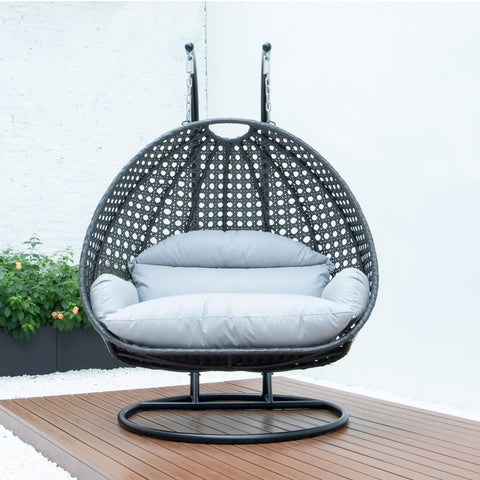 Modern Charcoal Wicker Hanging Double Seater Egg Swing Chair